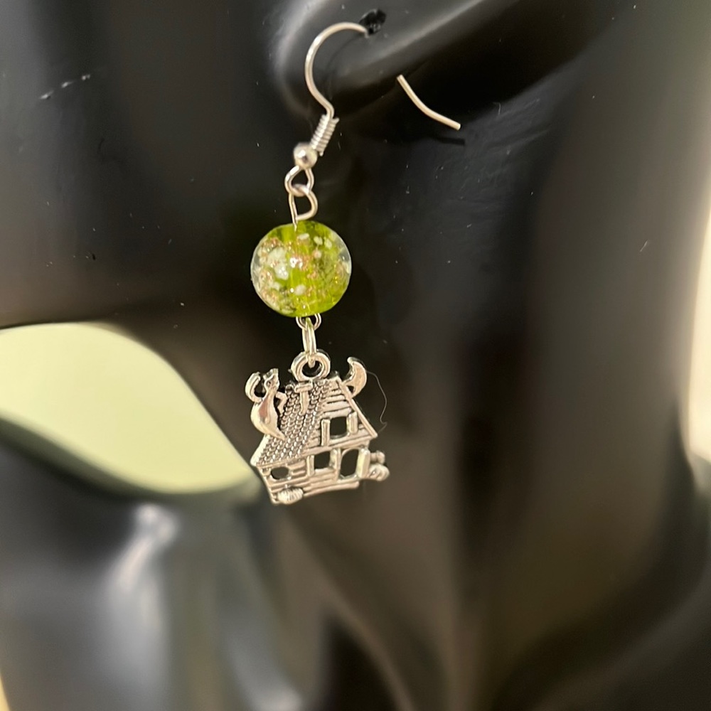 Handmade Halloween Haunted House with Glow in the Dark Bead Earrings